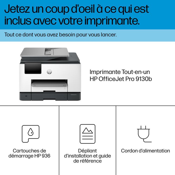HP OfficeJet Pro 9130b - Imprimante tout-en-un couleur sans fil, WiFi, AirPrint, impression recto verso, écran tactile, ADF, fax