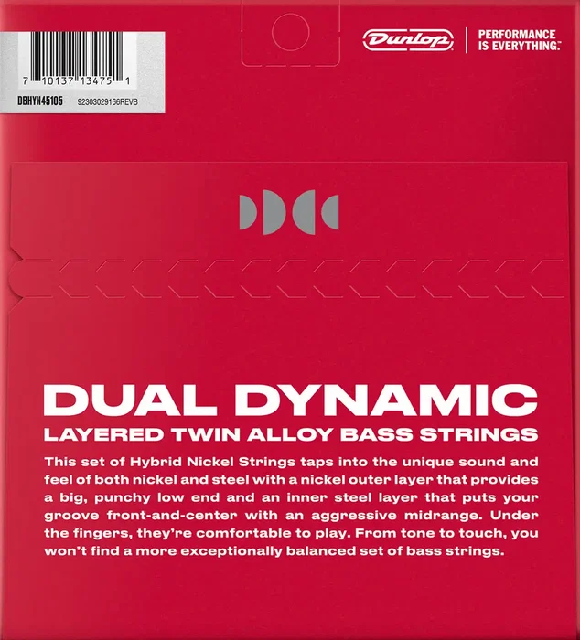 DUNLOPST Jeu de cordes pour basse électrique Nickel Dual Dynamic Hybrid 45-105