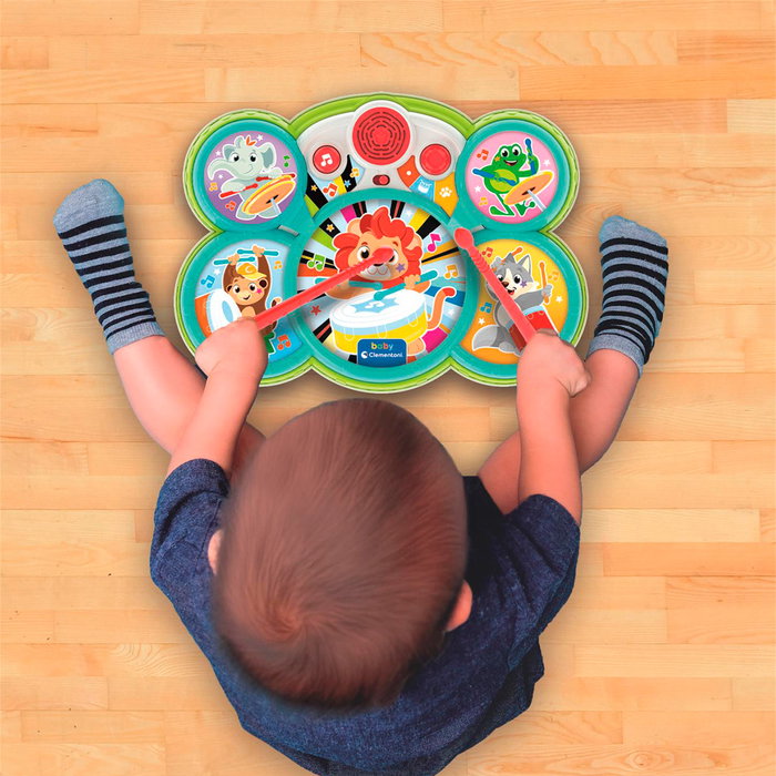 Clementoni Batería De Los Animales 17598 - Jouet musical bébé avec 4 zones actives et 3 modes de jeu - Pour enfants dès 9 mois