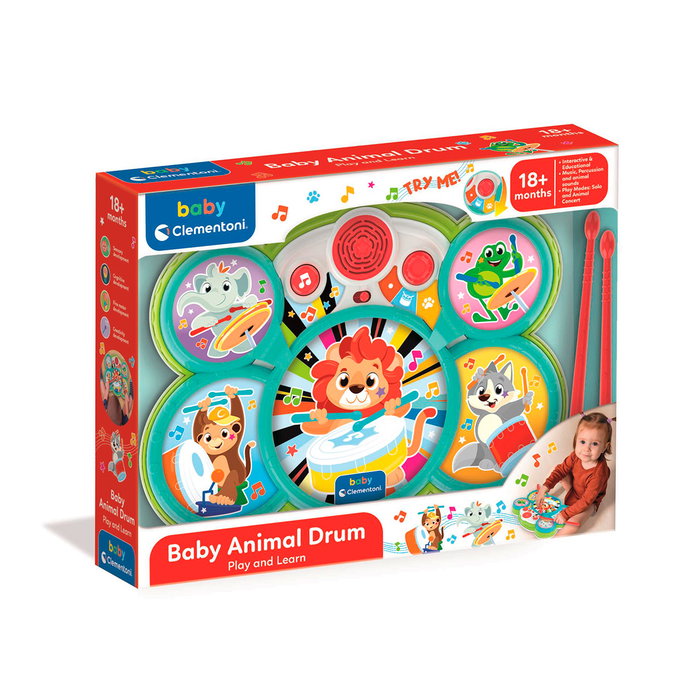 Clementoni Batería De Los Animales 17598 - Jouet musical bébé avec 4 zones actives et 3 modes de jeu - Pour enfants dès 9 mois