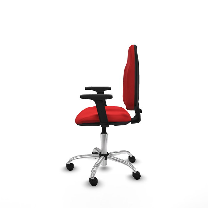 Chaise Algarra Contact permament de base Cuir écologique Rouge Structure chromée Accoudoir 2D Sans appui-tête Roulettes en nylon 50 mm