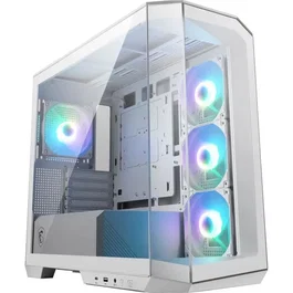 MSI MAG PANO M100R PZ - Boîtier PC Gamer Blanc avec Écran Panoramique 270°, Carte Mère à Connexion Arrière et Ventilateur à Lame Inversée