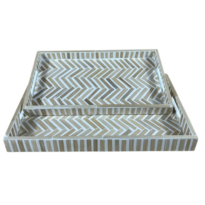 Plateau apéritif Home ESPRIT Blanc Marron Tropical 46 x 27 x 4,5 cm (2 Unités)