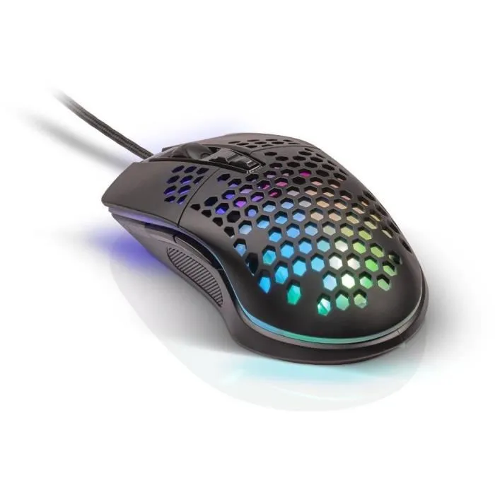 Yenkee Souris Gaming SHOTGUN YMS 3030BK, 6400 DPI, Design Perforé Léger 75g, Rétroéclairage RGB, Capteur IC 6651, 7 Boutons Programmable