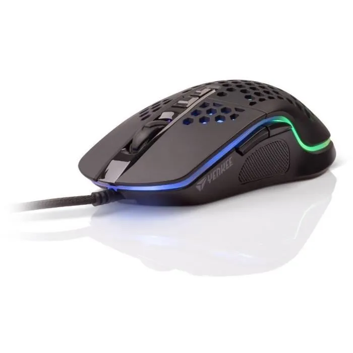 Yenkee Souris Gaming SHOTGUN YMS 3030BK, 6400 DPI, Design Perforé Léger 75g, Rétroéclairage RGB, Capteur IC 6651, 7 Boutons Programmable