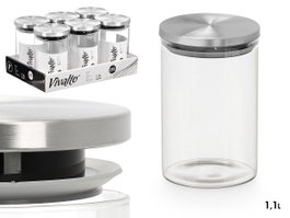 Vivalto Bocal rond en borosilicate 1,1 L avec couvercle en acier 10 x 16 x 10 cm (Set de 12)