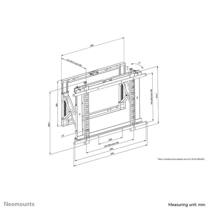 Neomounts WL95-800BL1 - Support mural push-pull pour écrans TV 42 à 70 pouces, VESA 200x200 à 600x400 mm, ajustable, charge max 35 kg, noir
