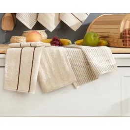 Ensemble de 6 serviettes de toilette - Coton 100% - Taille 30 x 50 cm - Couleur Beige - Pour Salle de Bain Élégante et Zen