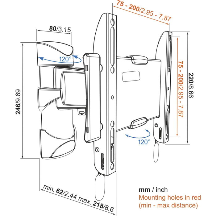 Vogels BASE 25 S Support mural pivotant pour TV 19-43 pouces