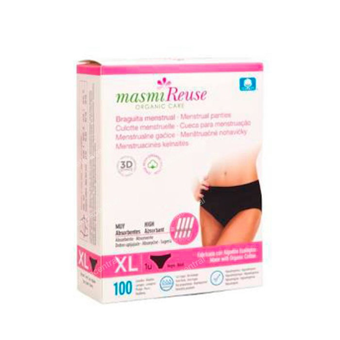 MASMI Braguita Menstrual Culotte Menstruelle Taille XL - Noir - Absorption Équivalente à 4 Tampons - Hipoalergénique - 100 Lavages - Coton Écologique Certifié GOTS MASMI Braguita Menstrual Culotte Menstruelle Taille XL - Noir - Absorption Équivalente à 4 Tampons - Hipoalergénique - 100 Lavages - Coton Écologique Certifié GOTS