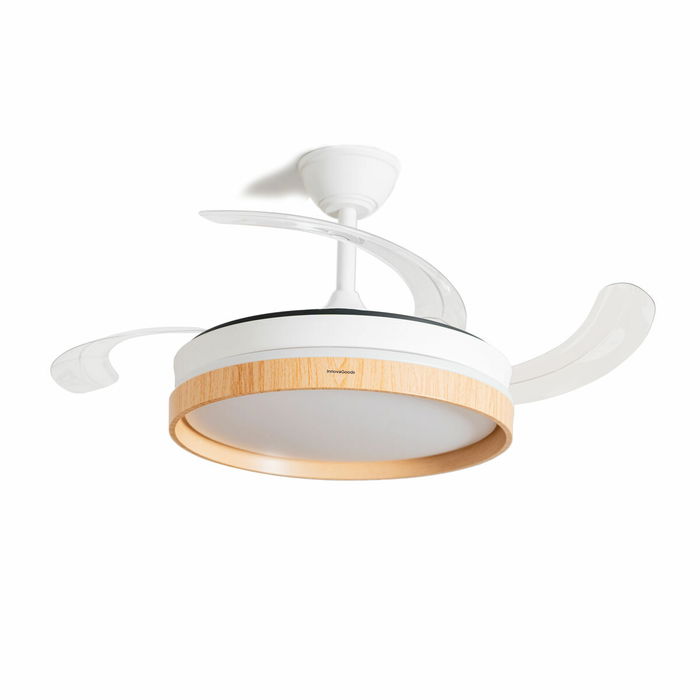 Ventilateur de Plafond avec Lumière LED et 4 Pales Rétractables Woteez InnovaGoods Bois 72 W Ø49-104 cm