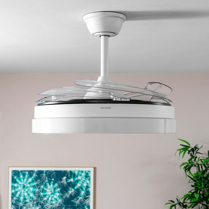 Ventilateur de Plafond avec Lumière LED et 4 Pales Rétractables Woteez InnovaGoods Bois 72 W Ø49-104 cm