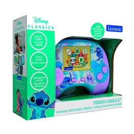 Lexibook - Consola Educativa Disney Stitch JCG100D1, 100 activités en français et anglais, développement linguistique et logique, 3 ans et plus