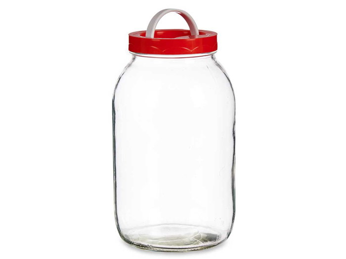 Vivalto Bocal en verre 3L avec couvercle rouge et anse 13x24x13 cm (Set de 6) Vivalto Bocal en verre 3L avec couvercle rouge et anse 13x24x13 cm (Set de 6)