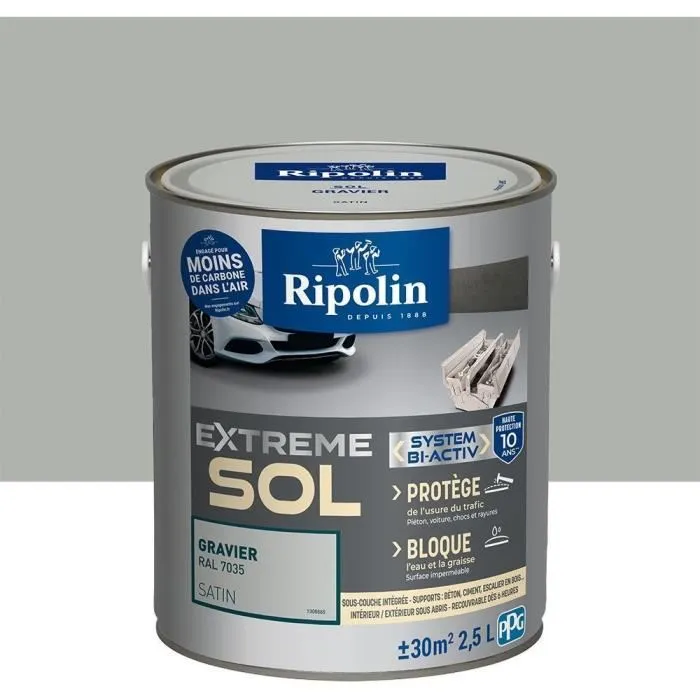Ripolin Protection Extreme Sol Gravier RAL 7035 Satin 2,5 L - Peinture haute résistance pour sols intérieurs et extérieurs