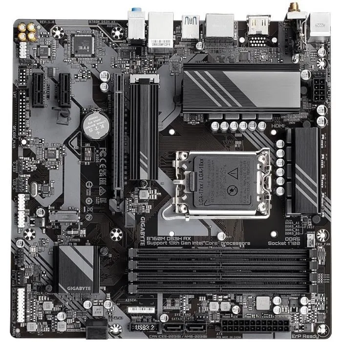 Gigabyte B760M DS3H AX Carte Mère Socket LGA 1700 DDR5 Wi-Fi 6E
