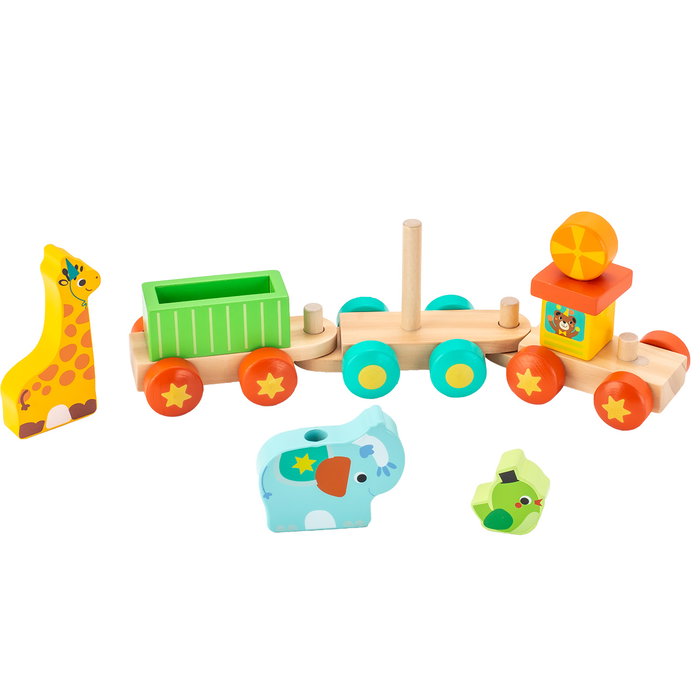 Tachan - Train d'animaux en bois FSC - Jouet éducatif à emboîtement - 3 wagons modulables - À partir de 18 mois
