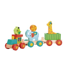 Tachan - Train d'animaux en bois FSC - Jouet éducatif à emboîtement - 3 wagons modulables - À partir de 18 mois