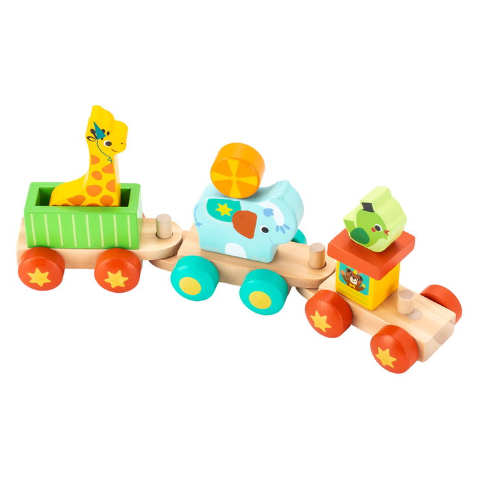 Tachan - Train d'animaux en bois FSC - Jouet éducatif à emboîtement - 3 wagons modulables - À partir de 18 mois