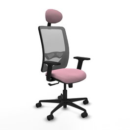 PIQUERAS Y CRESPO Chaise Zulema Synchro Rose Maille Gris avec Appui-tête et Accoudoirs 2D