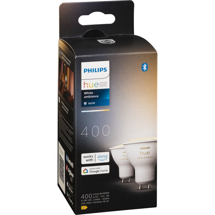 Philips Hue Pack de 2 ampoules LED Spot GU10 Blanc chaud à blanc froid