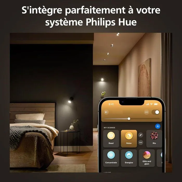 Philips Hue - Pack de 2 ampoules LED connectées GU10 - Spot dimmable blanc chaud à froid - Éclairage intelligent pour maison