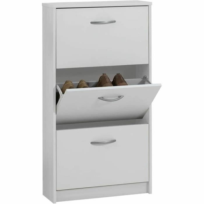 FMD Meuble à chaussures 3 abattants Blanc L58,5 x p17 x H168,3 cm