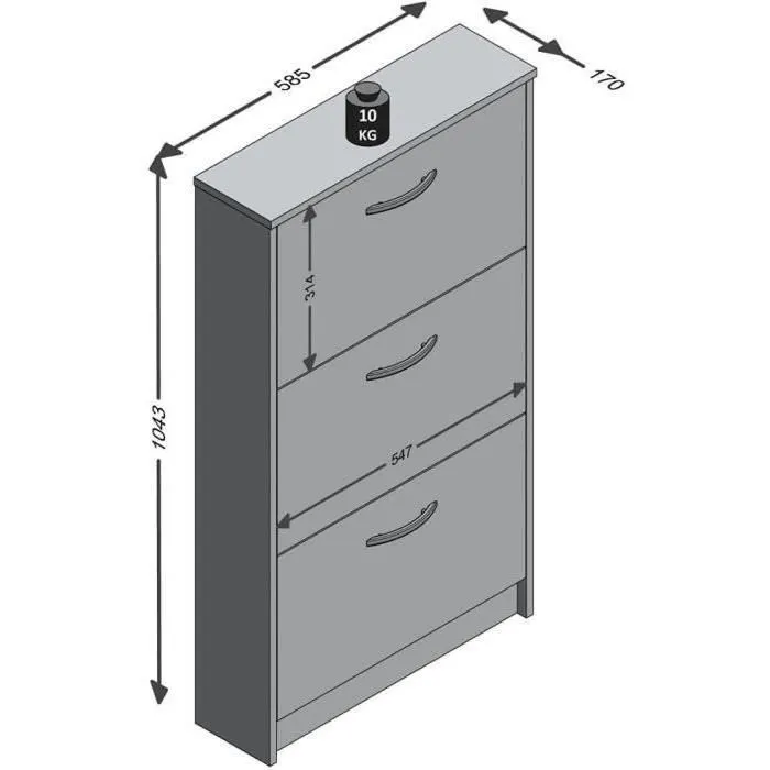 FMD Meuble à chaussures 3 compartiments inclinables - Blanc - Dimensions L58,5 x P17 x H168,3 cm FMD Meuble à chaussures 3 compartiments inclinables - Blanc - Dimensions L58,5 x P17 x H168,3 cm