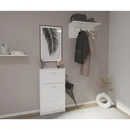 FMD Meuble à chaussures 3 compartiments inclinables - Blanc - Dimensions L58,5 x P17 x H168,3 cm