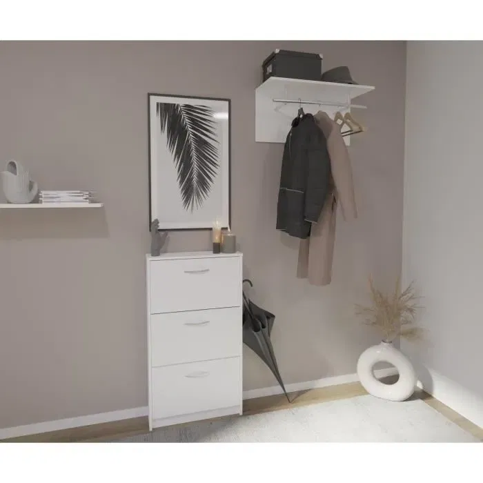 FMD Meuble à chaussures 3 compartiments inclinables - Blanc - Dimensions L58,5 x P17 x H168,3 cm FMD Meuble à chaussures 3 compartiments inclinables - Blanc - Dimensions L58,5 x P17 x H168,3 cm
