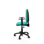Chaise de bureau Aýna avec mécanisme Asincro, revêtement en simili cuir turquoise. Équipée d'une base en polyamide noir, d'accoudoirs 1D et de roulettes pour parquet