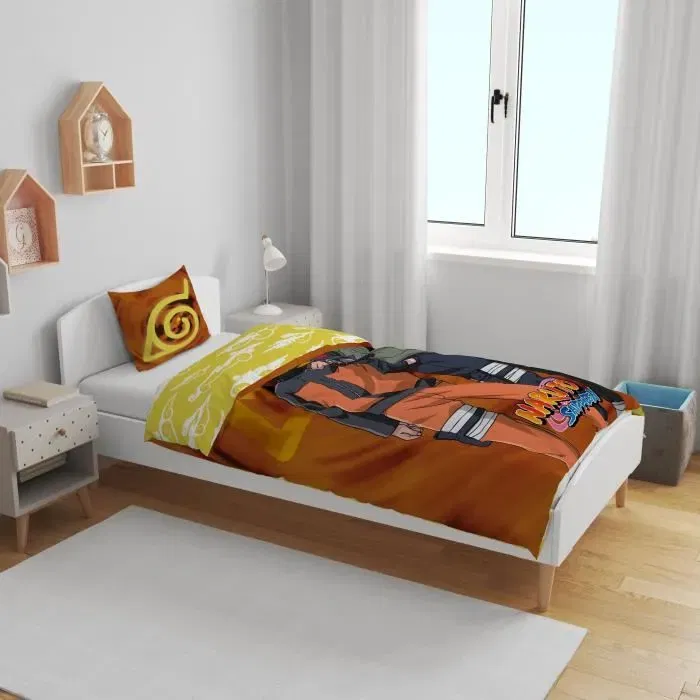 Parure de lit Naruto - Naruto et Kakashi - Microfibre - 1 housse de couette 140x200 cm + 1 taie 63x63 cm - Produit sous licence