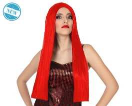 Perruque longue rouge feu 60 cm avec raie centrale