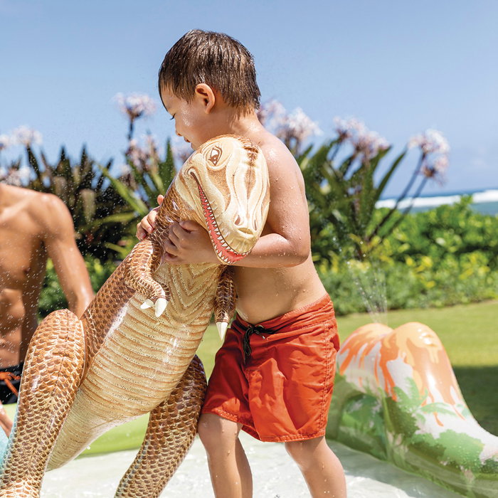 Intex Centro De Juegos Aventura Jurasica 56132 - Centre de Jeux Aquatique Gonflable Dinosaurien pour Enfants, 201 x 201 x 36 cm, avec Volcan, Balles et Disperseur d'Eau