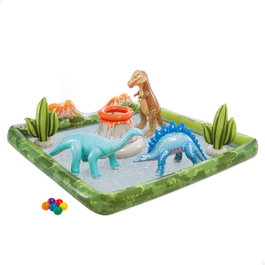 Intex Centro De Juegos Aventura Jurasica 56132 - Centre de Jeux Aquatique Gonflable Dinosaurien pour Enfants, 201 x 201 x 36 cm, avec Volcan, Balles et Disperseur d'Eau