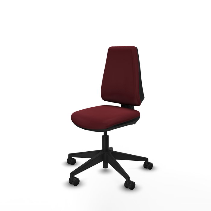 Chaise Elche Contact permament de base Cuir écologique Bordeaux Base pyramidale noire Sans accoudoirs Sans appui-tête Roulettes 65mm nylon