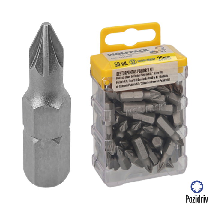 Wolfpack Linea Profesional Lot de 50 embouts Pozidriv N.1 S2 Wolfpack Linea Profesional Lot de 50 embouts Pozidriv N.1 S2