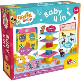Lisciani Giochi CAROTINA BABY 4 en 1 La Ferme - Coffret éducatif complet avec puzzle, associations d'images, jeux de logique, mémoire et activités créatives pour enfants 1-4 ans