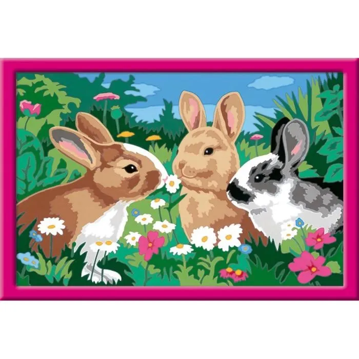 Ravensburger Kit Peinture par Numéros 25847 CreArt Kids - Lapins dans le Pré - Tableau 31x21cm avec Cadre, 20 Pots de Peinture, Pinceau - Dès 9 ans