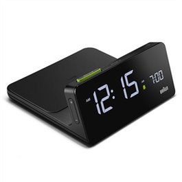Braun BC-21-B Réveil digital avec charge sans fil 10 W et écran LCD VA, noir
