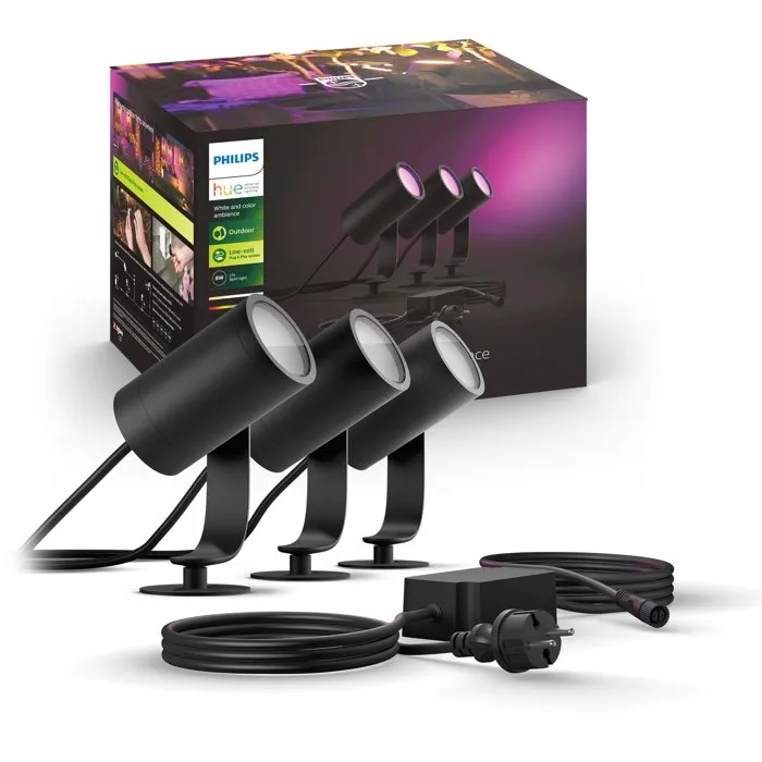Philips Hue - Lot de 3 spots de jardin Lily Noir IP67, LED White and color ambiance