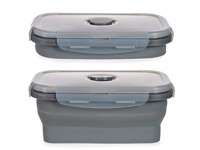 Kinvara Boîte à repas en silicone rectangulaire 540 ml gris et transparent 16.5 x 10.7 x 2.8 cm (Set de 24)