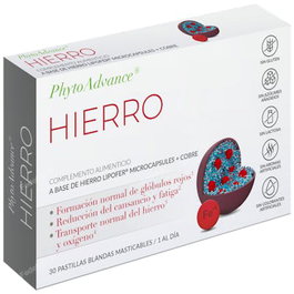 Phytoadvance - Phytoadvance Hierro 30 Past Blandas Mastic - Complément alimentaire au Fer et Cuivre - Vegan, Sans Gluten - Aide à réduire la fatigue - 30 pastilles