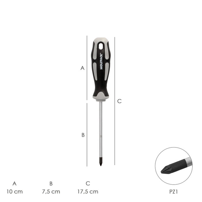 WOLFPACK LINEA PROFESIONAL Tournevis Pozidriv PZ 1 x Ø 5 x 75 mm en acier S2 WOLFPACK LINEA PROFESIONAL Tournevis Pozidriv PZ 1 x Ø 5 x 75 mm en acier S2