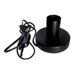 Fbright Base de table E27 avec câble et interrupteur, noire, aluminium et bois, Ø120 x 85 mm