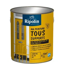 Ripolin - Peinture Multi-Supports Jaune Miel RAL 1004 Mat, 2 Litres - Bois, Fer, Béton, PVC, Résiste aux UV et Intempéries