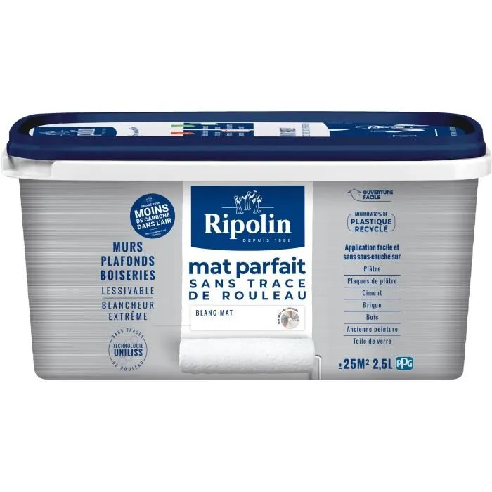 Ripolin Peinture pour Murs et Plafonds - Blanc Mat - 2,5 L - Peinture Couvrante sans Traces