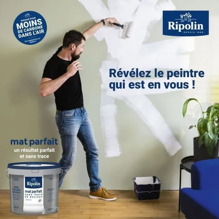 Ripolin Peinture pour Murs et Plafonds - Blanc Mat - 2,5 L - Peinture Couvrante sans Traces