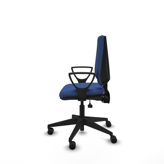Chaise Elche Asynchrone Tissu Bleu foncé Base pyramidale noire Accoudoirs fixes Sans appui-tête Roulettes 65mm nylon Chaise Elche Asynchrone Tissu Bleu foncé Base pyramidale noire Accoudoirs fixes Sans appui-tête Roulettes 65mm nylon