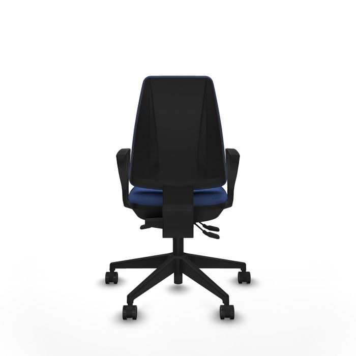 Chaise Elche Asynchrone Tissu Bleu foncé Base pyramidale noire Accoudoirs fixes Sans appui-tête Roulettes 65mm nylon Chaise Elche Asynchrone Tissu Bleu foncé Base pyramidale noire Accoudoirs fixes Sans appui-tête Roulettes 65mm nylon
